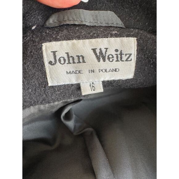 Vintage 100% Wool Womans 16 Black X LONG Maxi Pea Coat John Weitz SPY Equestrian - Picture 9 of 13